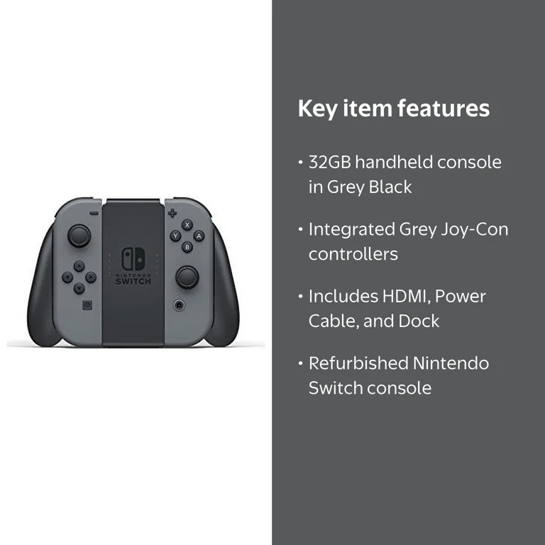 Nintendo, Nintendo Switch Console, Gray Joy‑Con, 32GB, Refurbished
