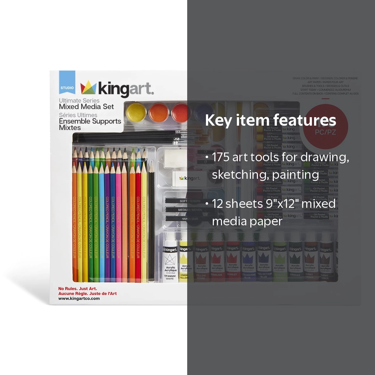 KINGART Mixed Media Art Set - 175 Pieces - Complete Drawing