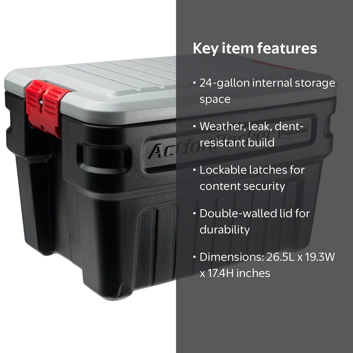 Rubbermaid, ActionPacker Storage Container, 24 Gallon, Black/Grey