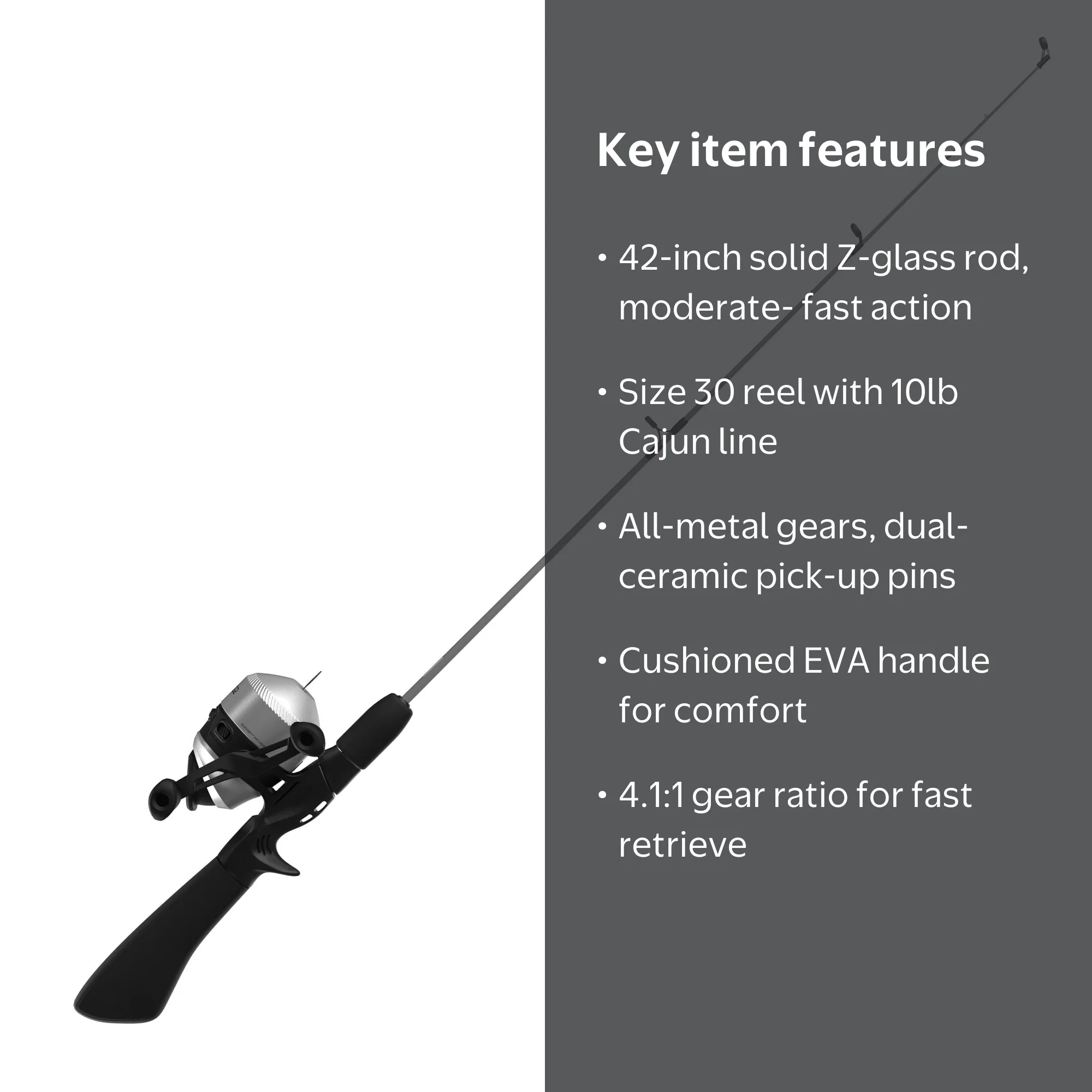 Zebco 33 Dock Spincast Reel & 42-Inch Rod Combo, Size 30, Silver