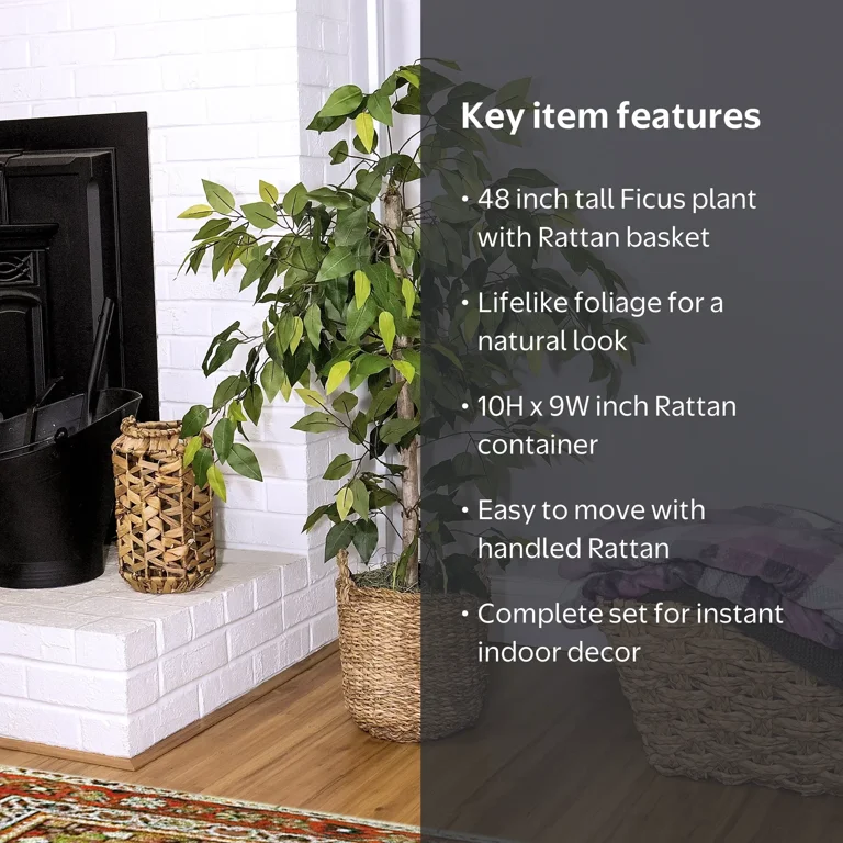LCG Florals Artificial Tree, Ficus Tree, 4 ft, Woven Rattan