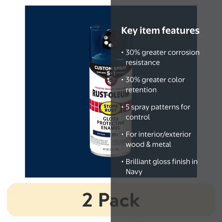2 pack) Navy, Rust-Oleum Stops Rust Custom Sprays 5 in 1 Gloss
