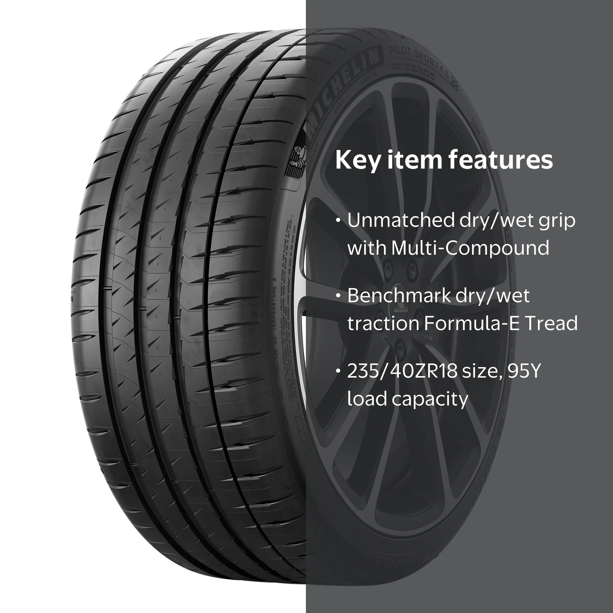 Michelin Pilot Sport 4 S Tire, 235/40ZR18/XL (95Y), Racing, Multi