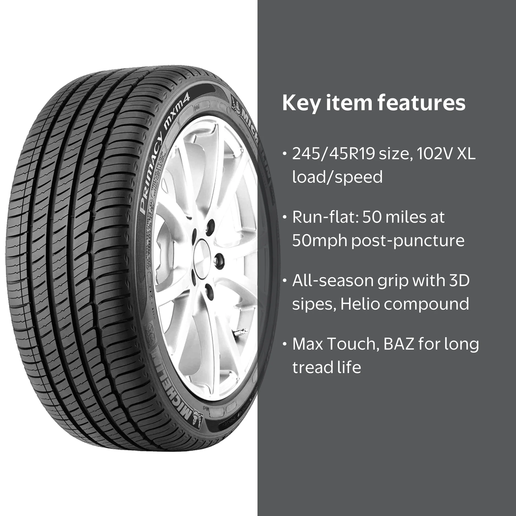 Michelin Primacy MXM4 ZP 245/45R19 102V XL A/S All Season Car Tyre