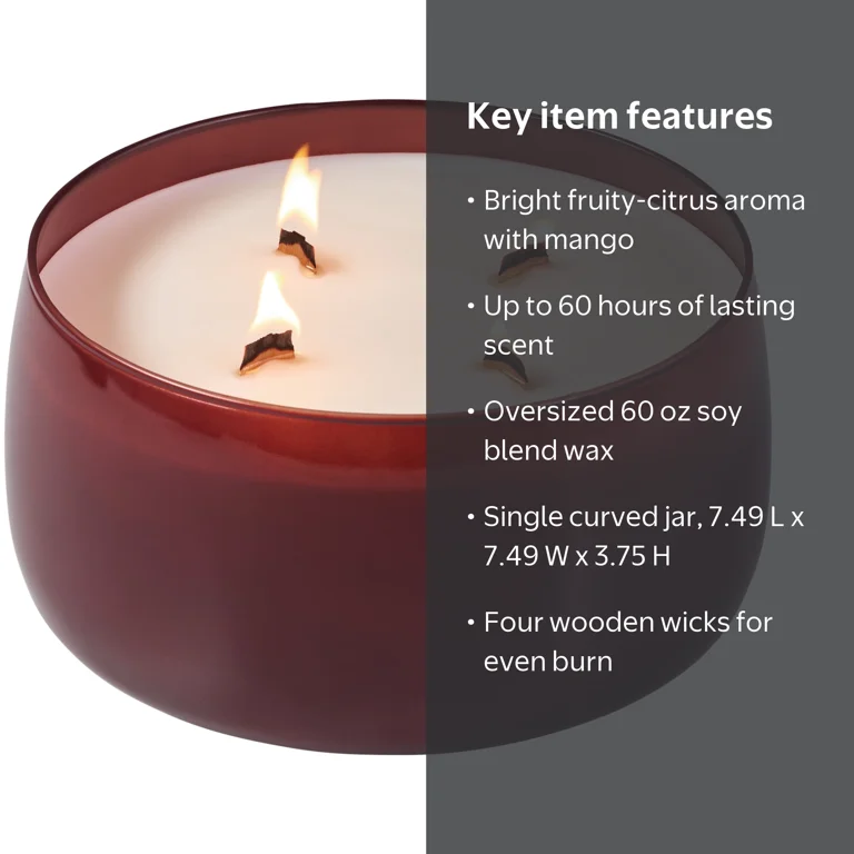 Better Homes & Gardens Red Lava Citrus 4-Wick Wooden Wick Jar