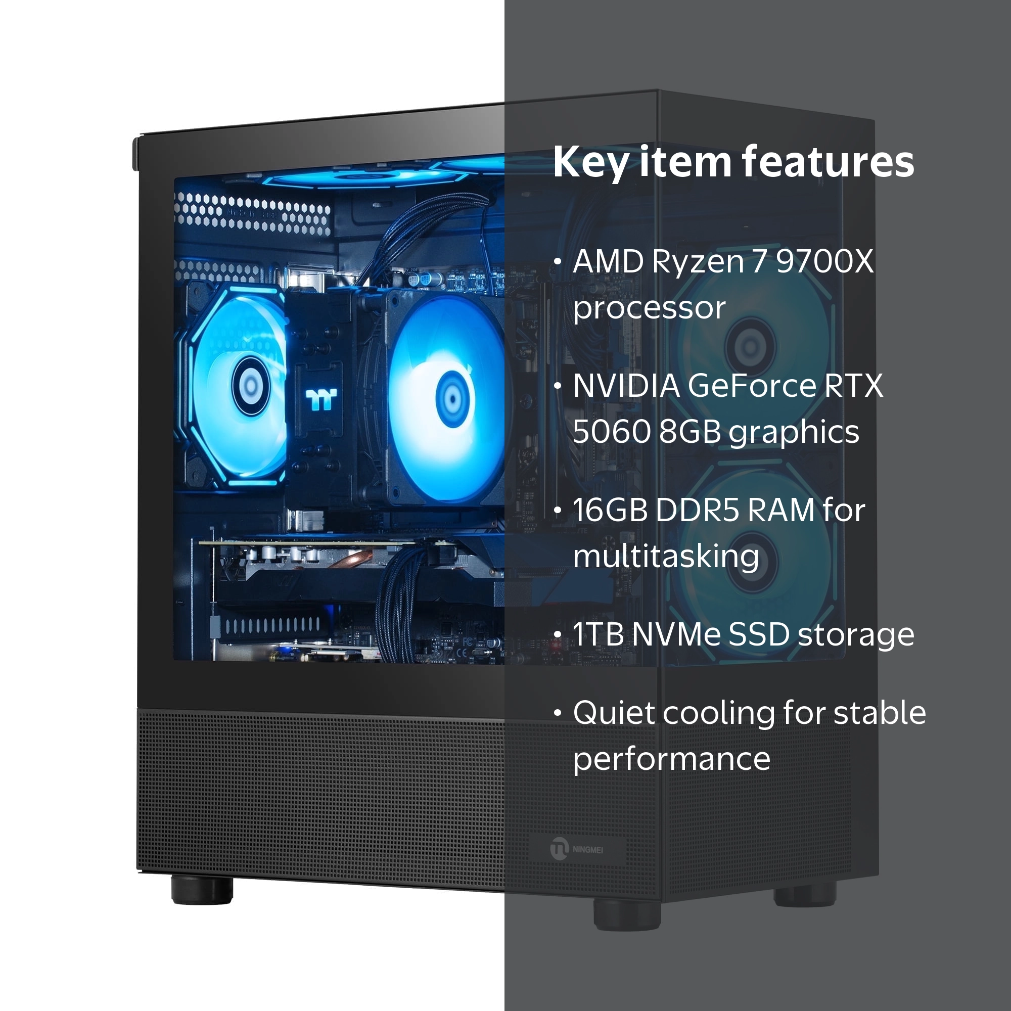 Ningmei Gaming PC AMD Ryzen 7 9700X NVIDIA RTX 5060 16GB RAM 1TB