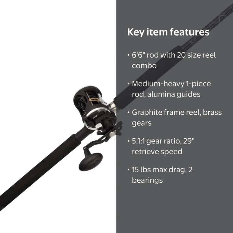 PENN 6'6” Rival Level Wind Saltwater Fishing Rod and Reel Combo