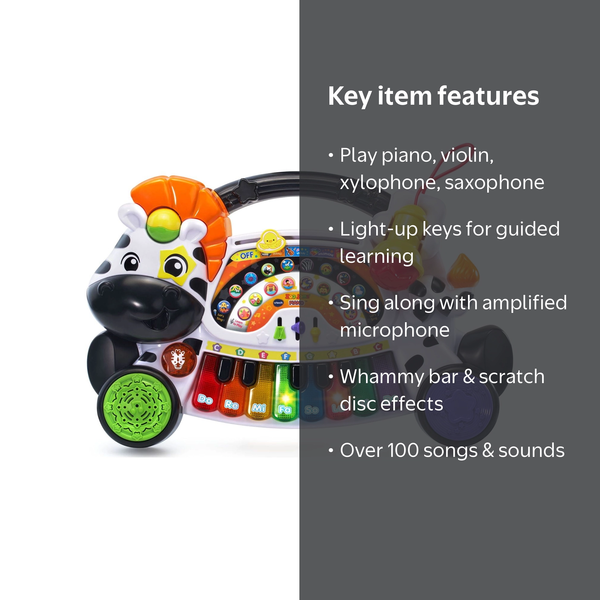 VTech Zoo Jamz Piano™ - Zebra Keyboard Toy for Kids with Xylophone