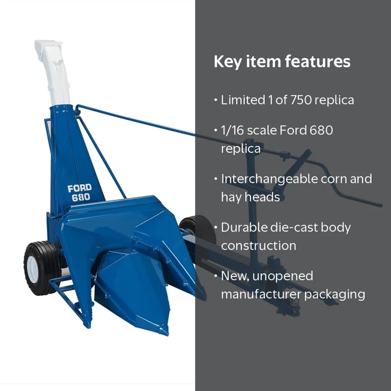 Ford 680 Forage Harvester with Hay Head and Corn Head Blue Classic