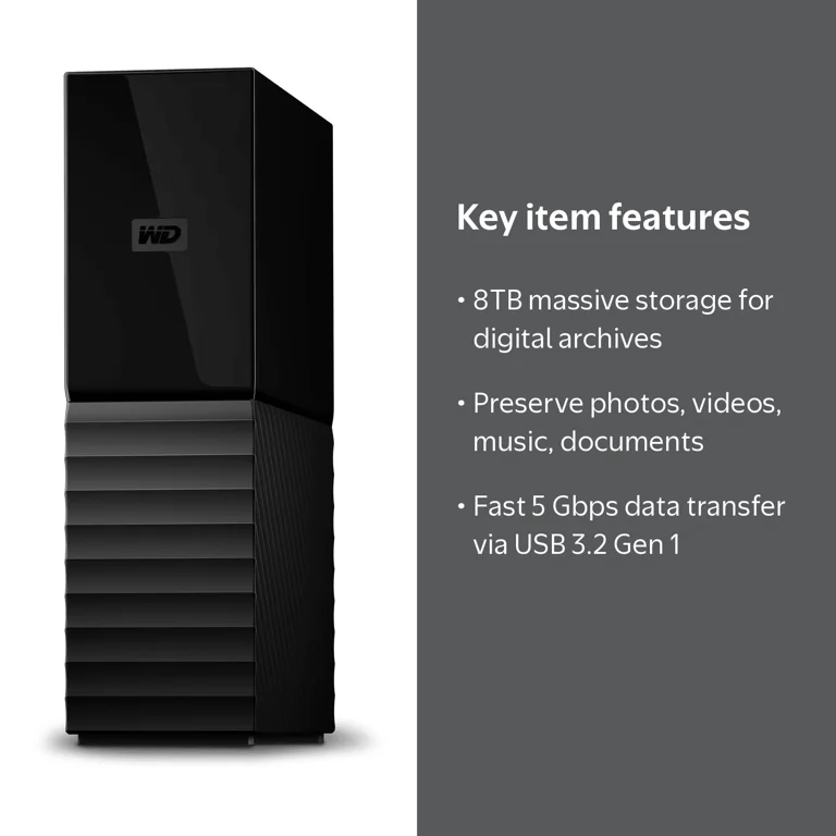 WD 8TB My Book Desktop, High-Capacity Storage, External HDD, Auto