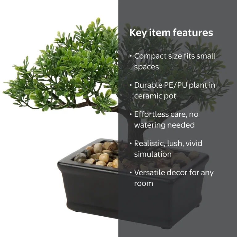 Gnflus 6 inch Artificial Bonsai Tree Juniper Faux Plants Indoor Small Fake Plants Decor with Ceramic Pots, Green