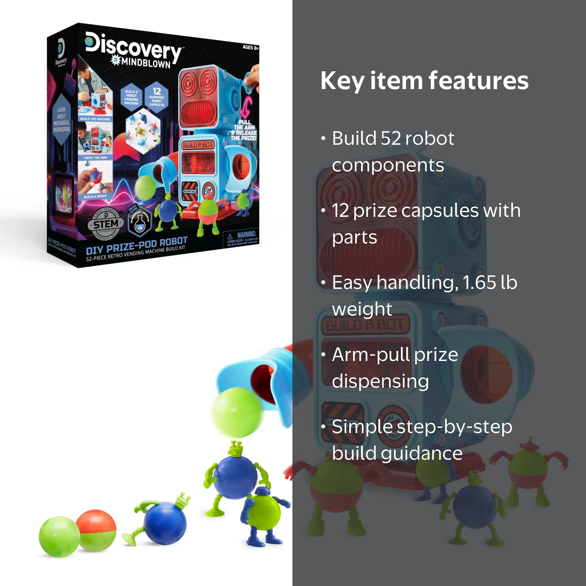 Discovery #Mindblown DIY Prize-Pod Robot 52-Piece Retro Vending