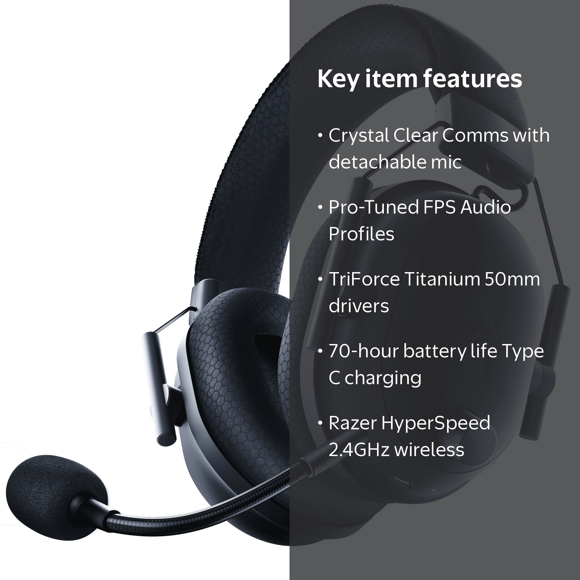 Razer, Wireless PC Gaming Headset, BlackShark V2 Pro, 70 Hr