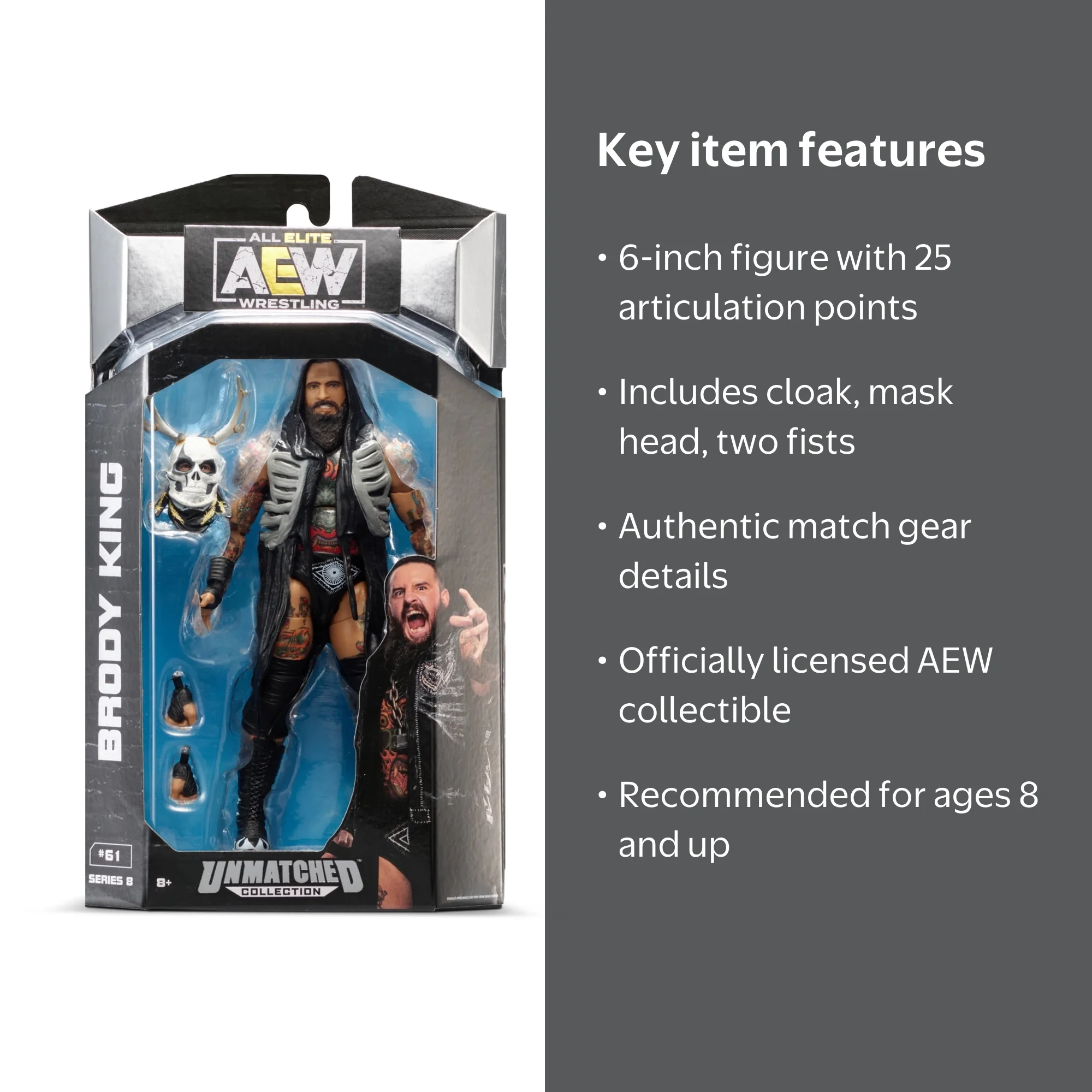 AEW, Unmatched Brody King Action Figure, 6 inch, Multicolor