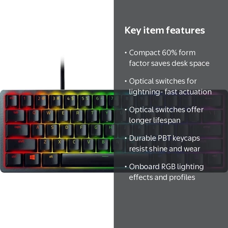Razer, Gaming Keyboard, 60% Optical, Clicky Purple Switch
