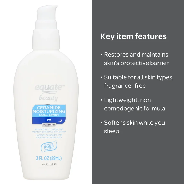 Equate Beauty PM Ceramide Moisturizing Facial Lotion, Fragrance