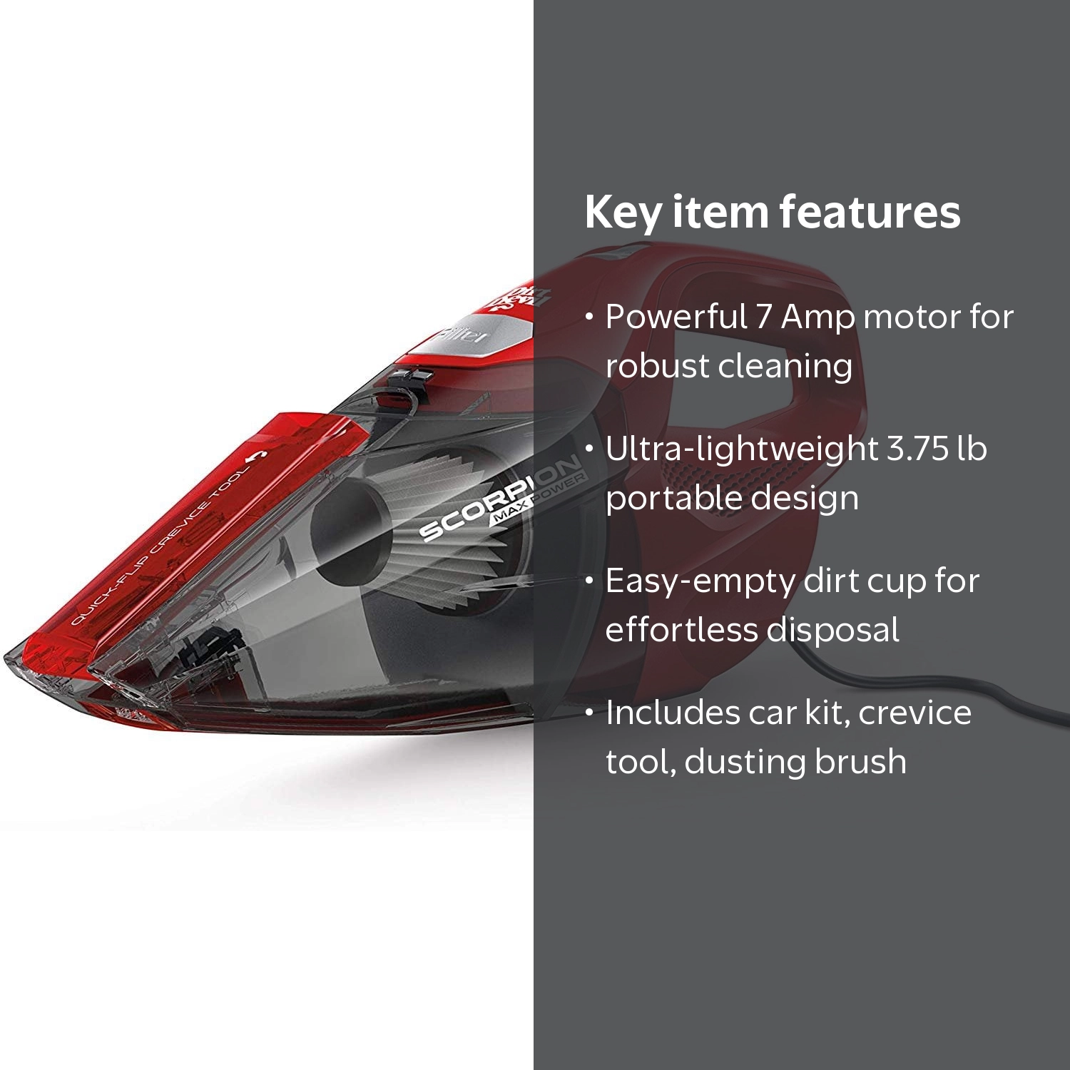 Dirt Devil, Scorpion Hand Vacuum, Red, 15 ft cord, 7 Amp - Walmart.com