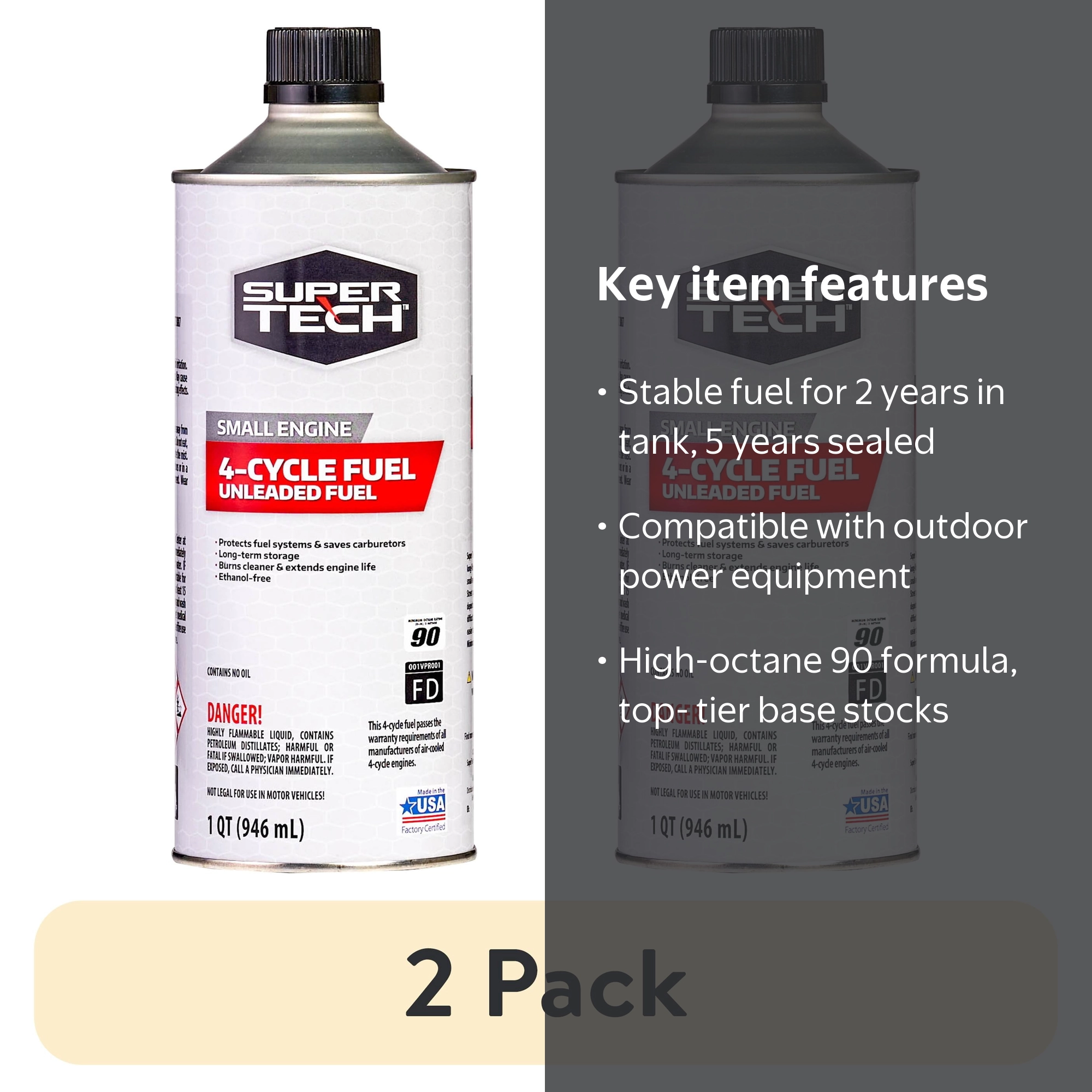 2 pack) Super Tech Outdoor Power Equipment Ethanol-Free 4-Cycle