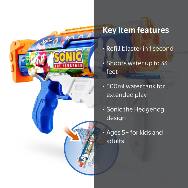 ウォーターソニック XSHOT Water Fast-Fill Skins Sonic the Hedgehog, 500ml 33ft