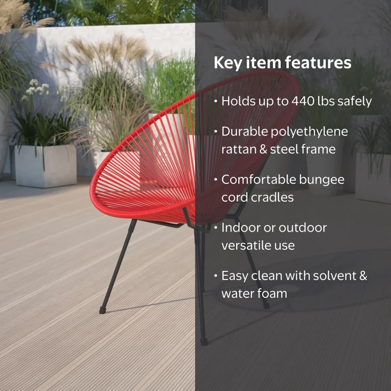 EMMA + OLIVER Papasan Bungee Lounge Chair, Red Woven Basket Design