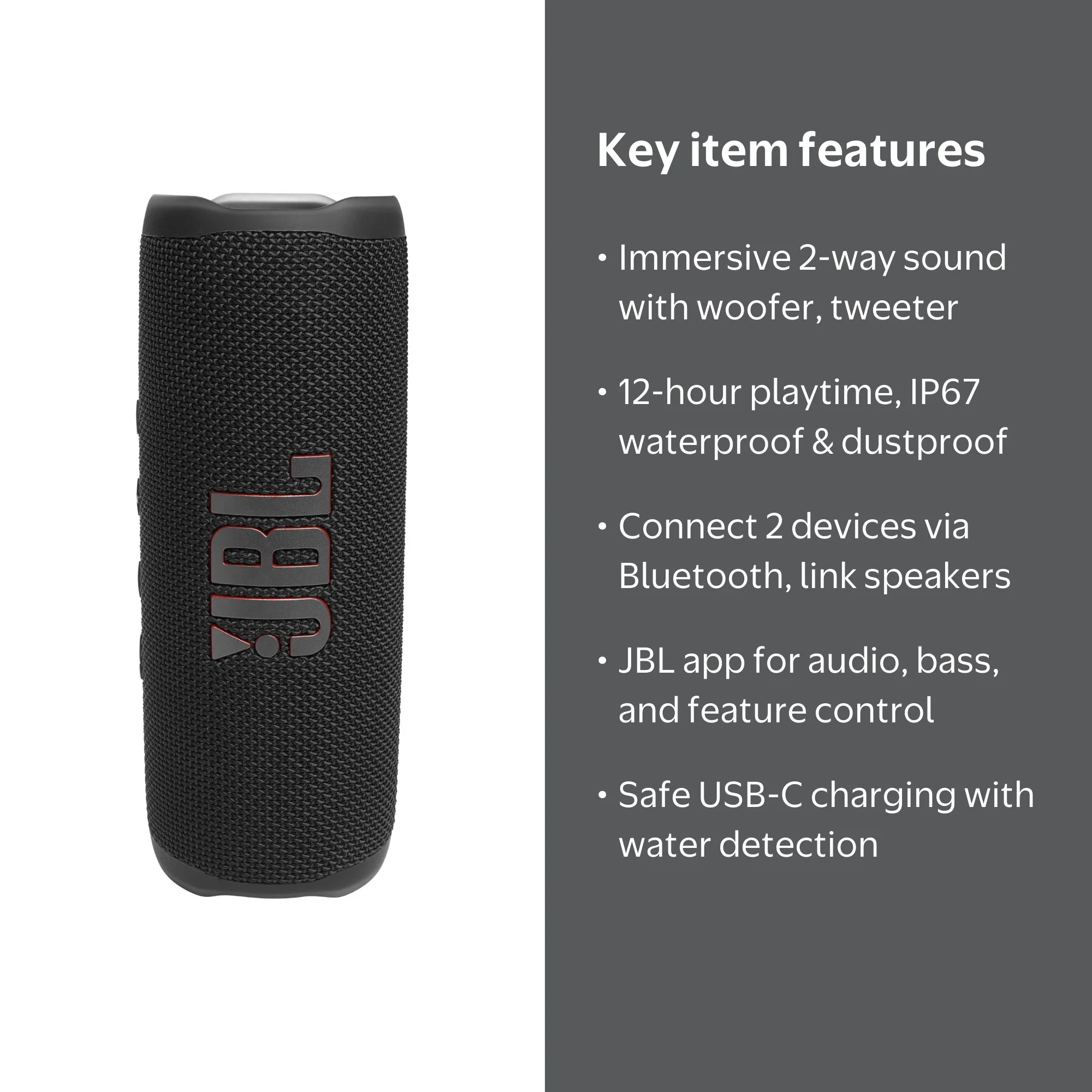 JBL Flip 6 Portable Waterproof Speaker (Black) - Bluetooth, Travel