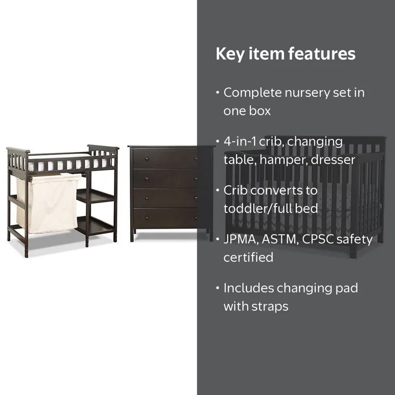 Sorelle Palisades 4-in-1 Convertible Crib, Dresser, and Changing