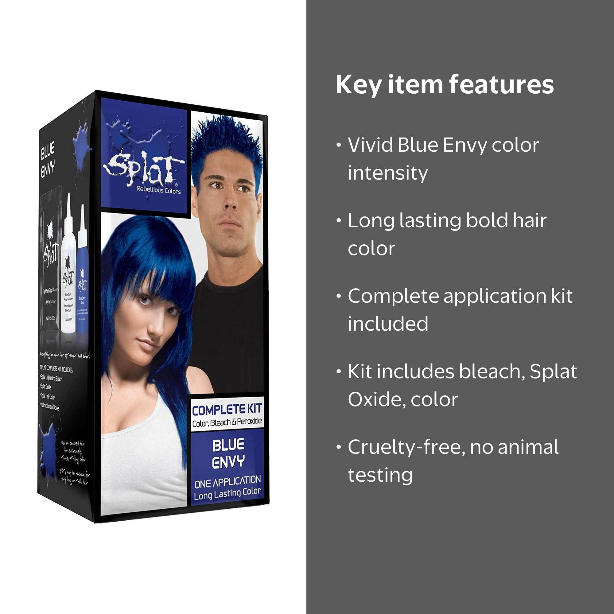 Splat Rebellious Hair Color Complete Kit With Bleach, Blue Envy