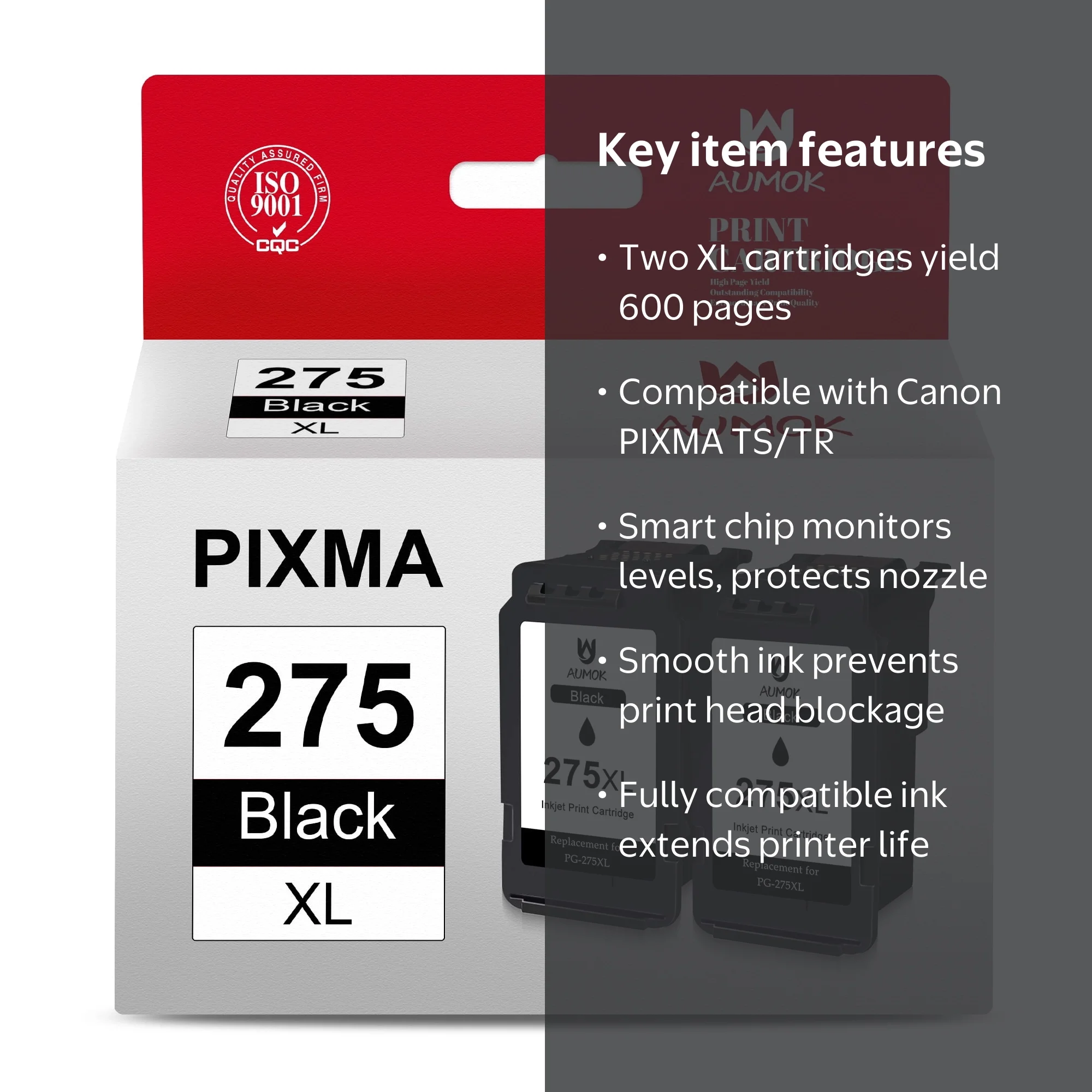 AUMOK PG-275 Black Ink Cartridge, Compatible for Canon PIXMA