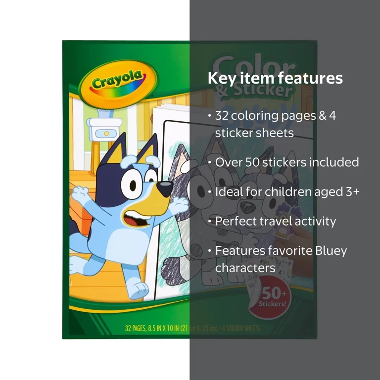 Crayola Bluey Color and Sticker Activity Book, 32 Pages, Travel