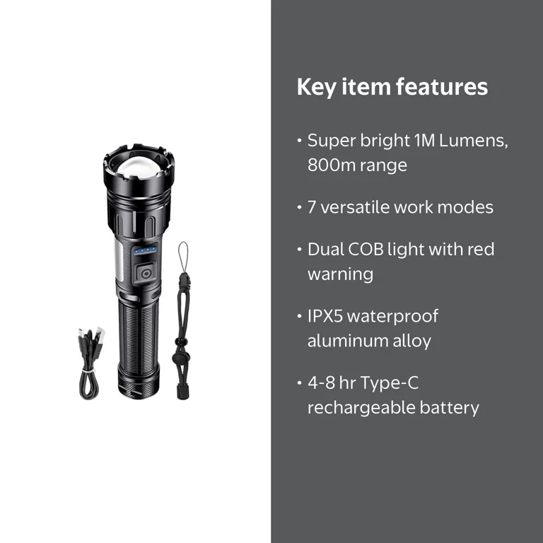 anlook super bright rechargeable led searchlight tactical flashlight at walmart Spotlight Flashlight, Handheld Spot Light with COB Light & Foldable Stand, Waterproof Long Lasting Hand Held low light mode Led Flashlight, 100000 LM Super