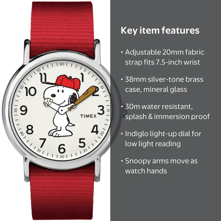 Timex x Peanuts Unisex Weekender 38mm Watch ‚Äì Snoopy with Strap