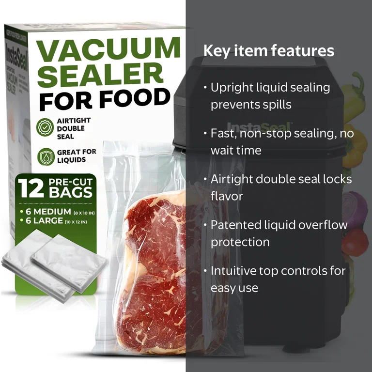 Instaseal Food Vacuum Sealer Machine, Upright Design, Seals