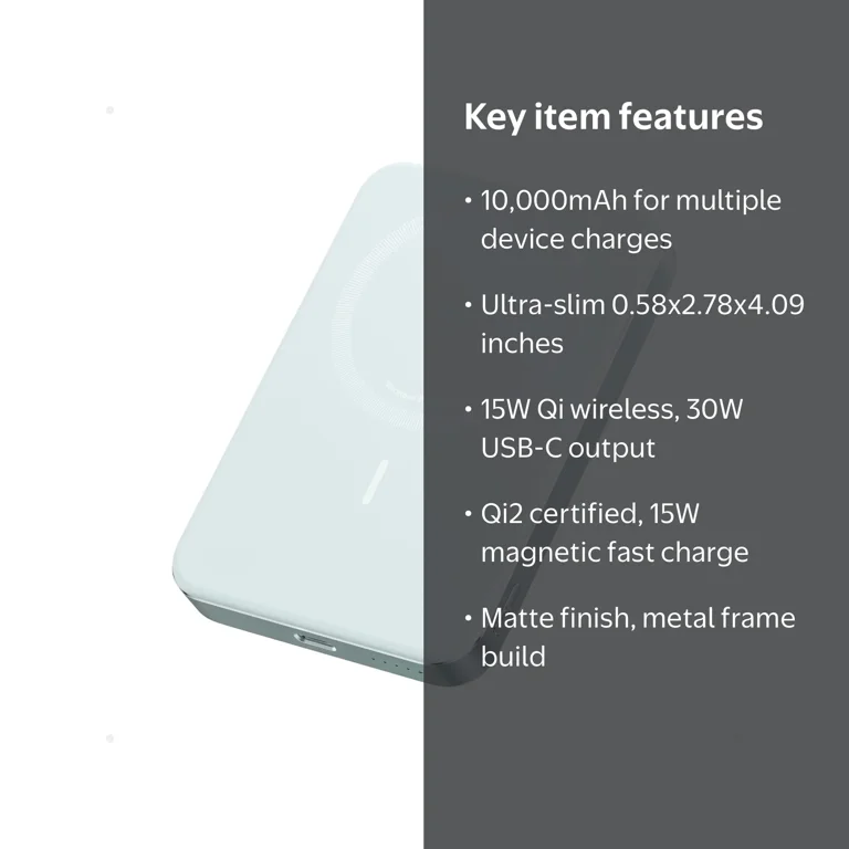 Anker Ultra-Slim Magnetic Power Bank, 10,000mAh, Qi2 MagSafe