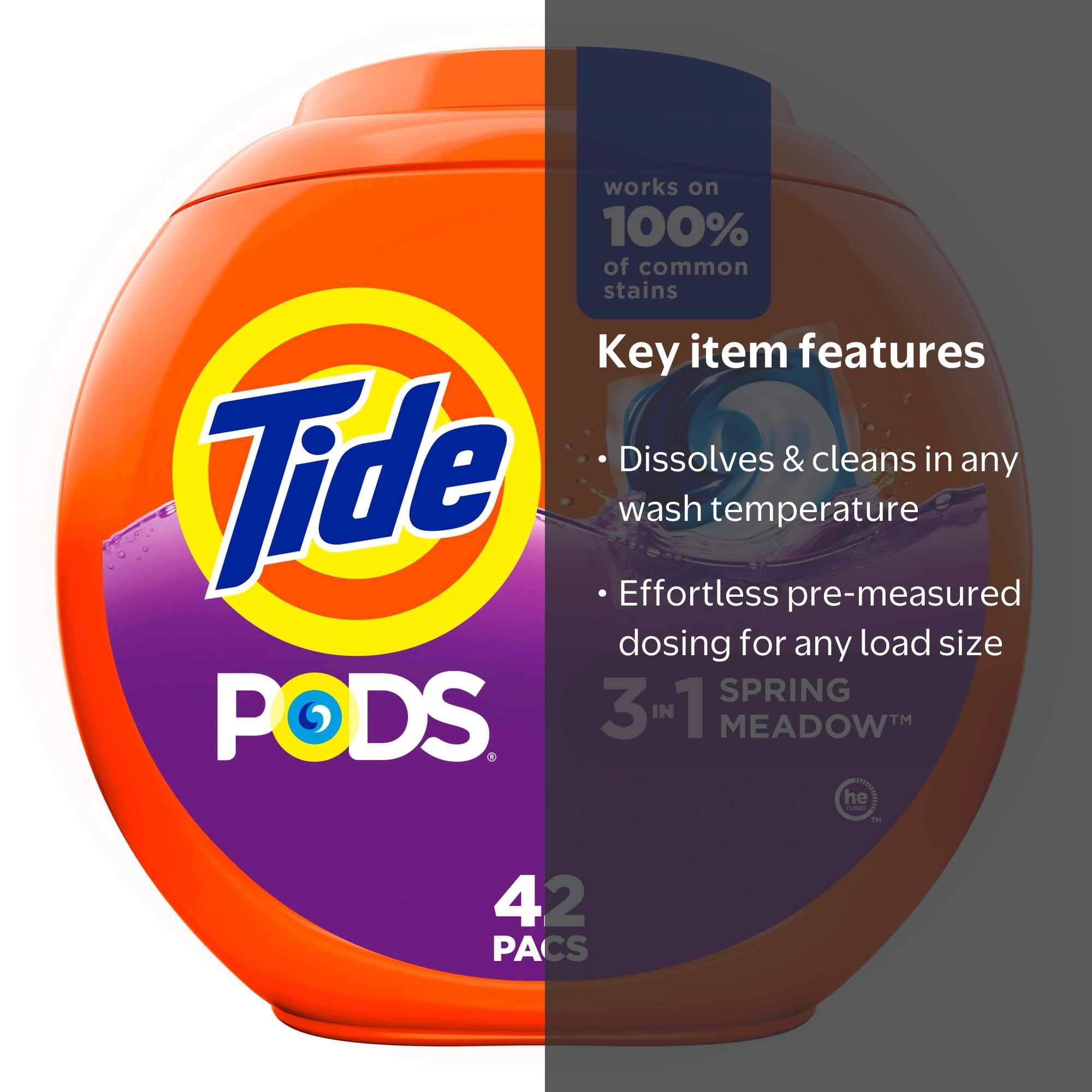 Tide, Laundry Detergent Pods, 42 Count, Spring Meadow Scent
