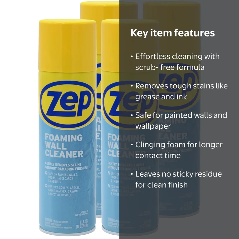 Zep Foaming Wall Cleaner, 18 oz, Case of 4, Removes Fingerprints