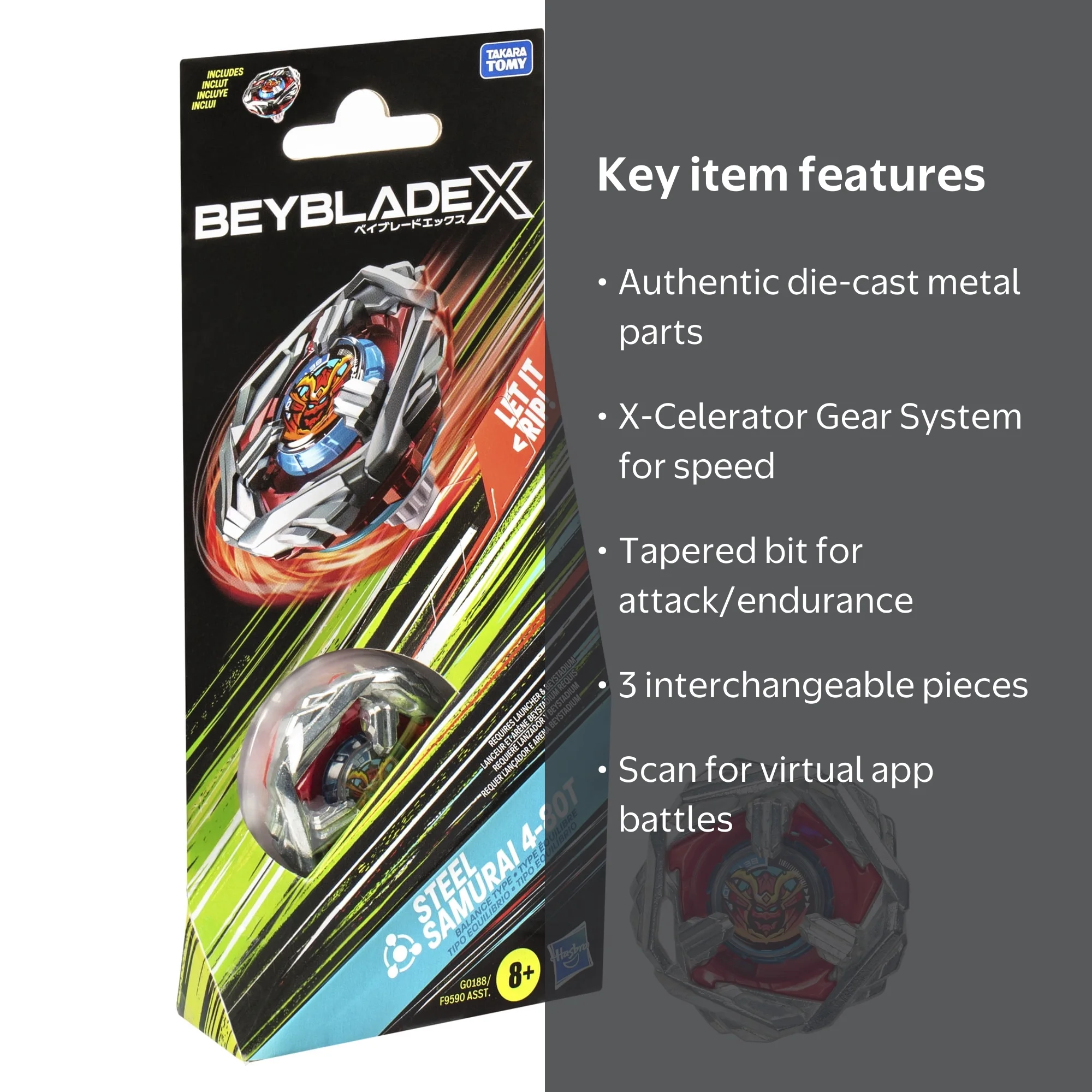 Beyblade X Steel Samurai 4-80T Booster Pack Set with Balance Type