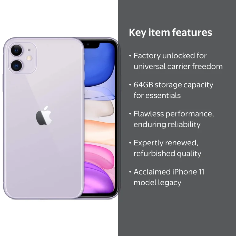 Apple, Restored iPhone 11 Smartphone, 64GB, Factory Unlocked