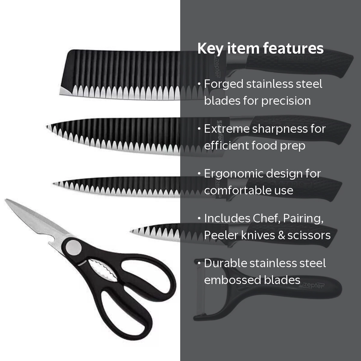 Zepter International 6 Pc Kitchen Knife Set - Black - Walmart.com