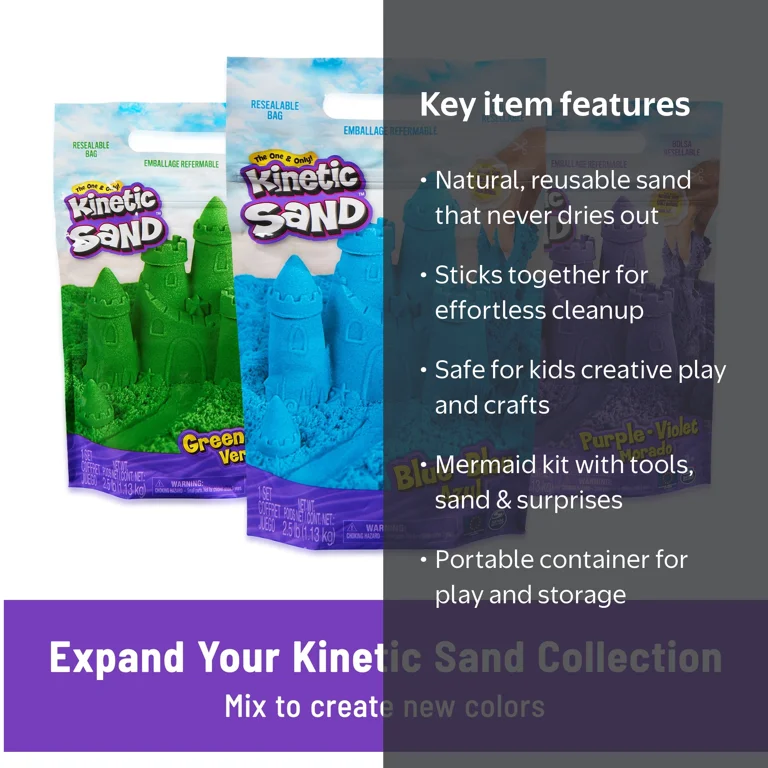 Kinetic Sand Mermaid Crystal Treasure Shimmer Playset with Tools