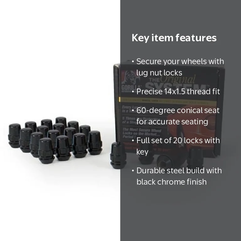 Gorilla Automotive 14mm x 1.5 Lug Nut Lock Set with Key, Black