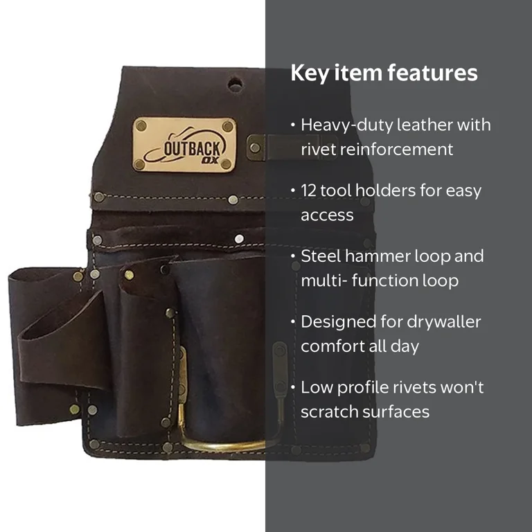 Outback OX P263801 12-Holder Drywaller's Tool Pouch, Hammer