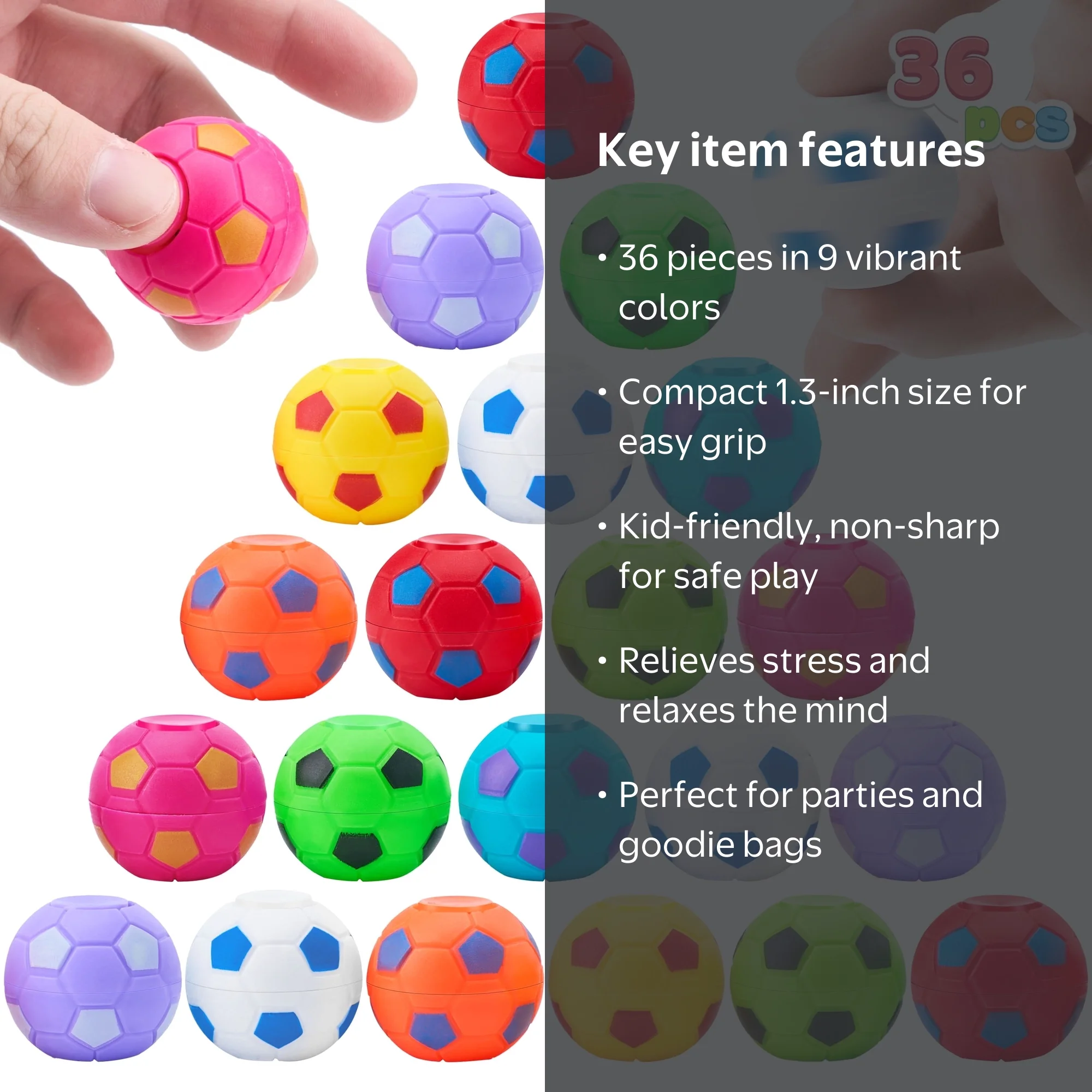 Joyfy 36 Pack Soccer Party Favors for Kids Fidget Spinners Balls