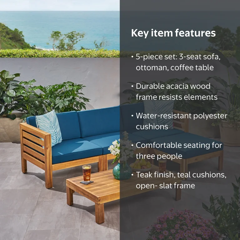 Noble House Cambridge Outdoor 5-Pc Acacia Wood Sofa Set Teak and
