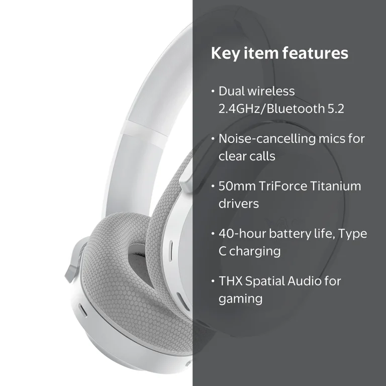 Razer, Wireless Gaming Headset, Mercury, Bluetooth 2.4GHz