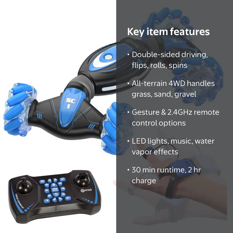 Contixo Remote Control Car, Gesture Sensing RC Stunt Car, LED