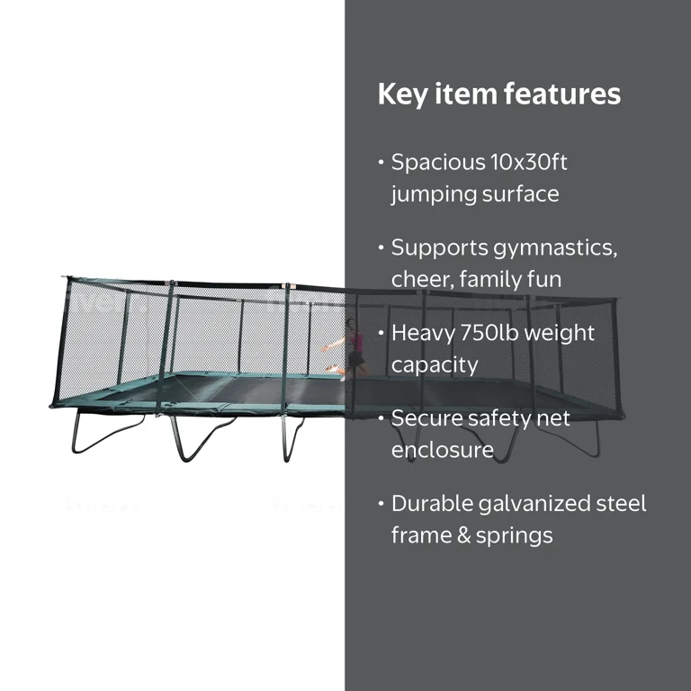 Galactic Xtreme, Outdoor Rectangle Trampoline, 10x30 ft, Green
