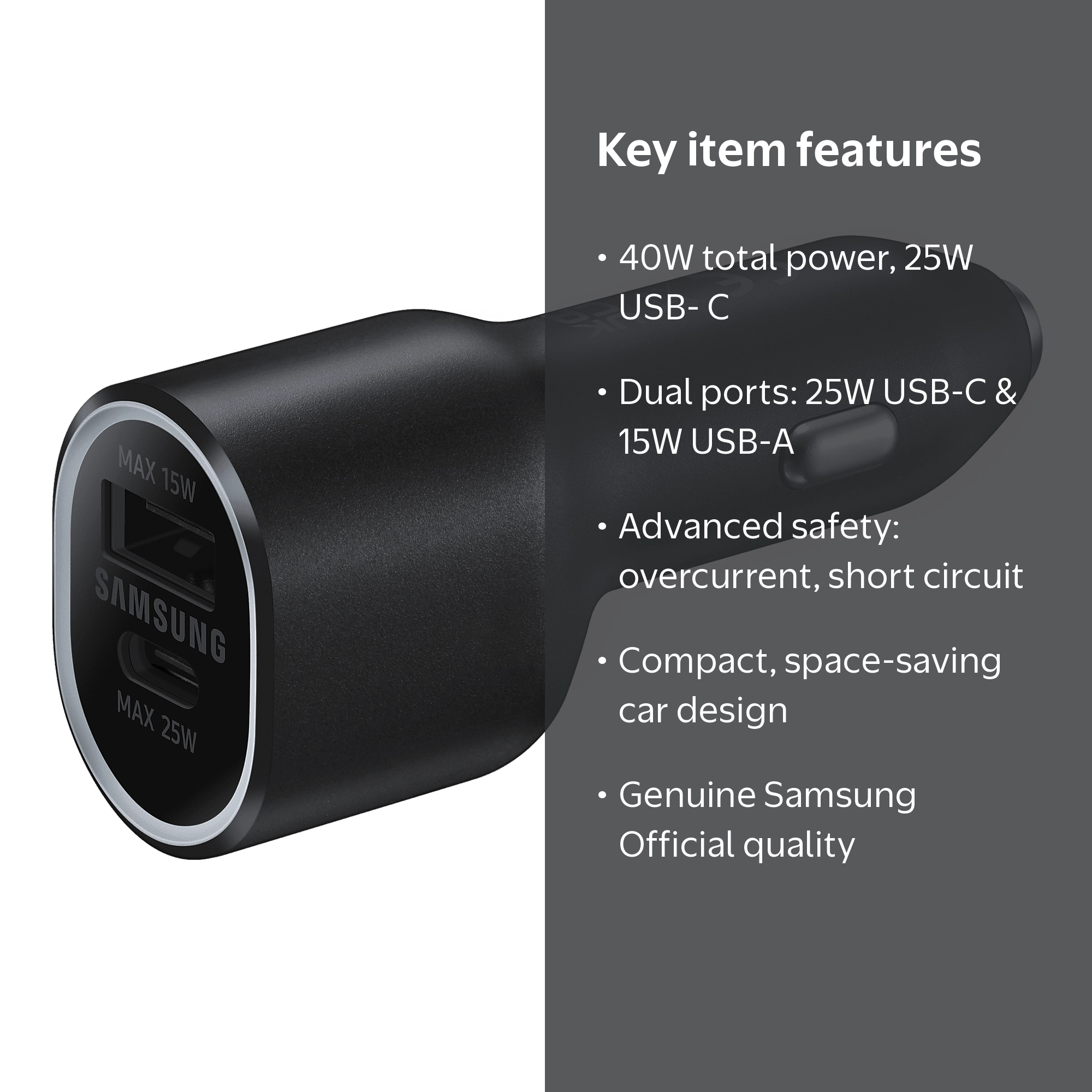 samsung cigarette charger 45W Dual Car in Black(EP-L5300XBEGUS) making it suitable for a wide range of devices Samsung EP-L4020 - Car power