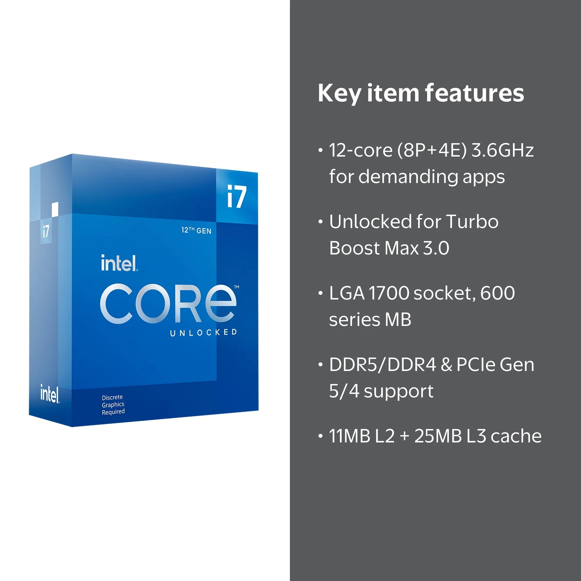 Intel, Desktop Processor, i7-12700KF, 12th Gen Alder Lake