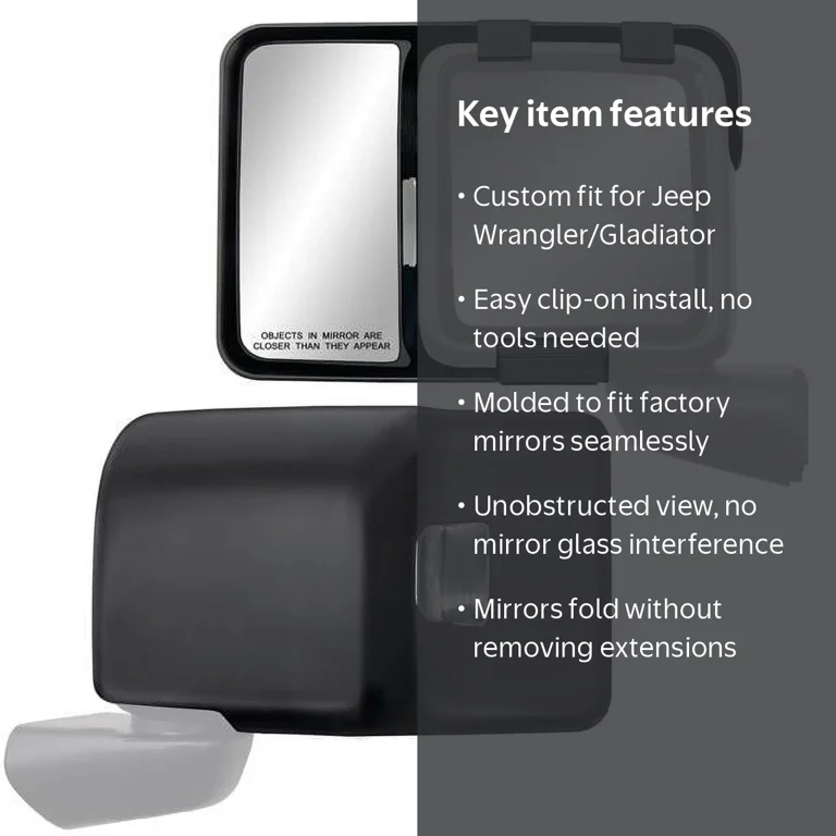 K-SOURCE, Towing Mirror Pair, Black, Fits Jeep Wrangler and