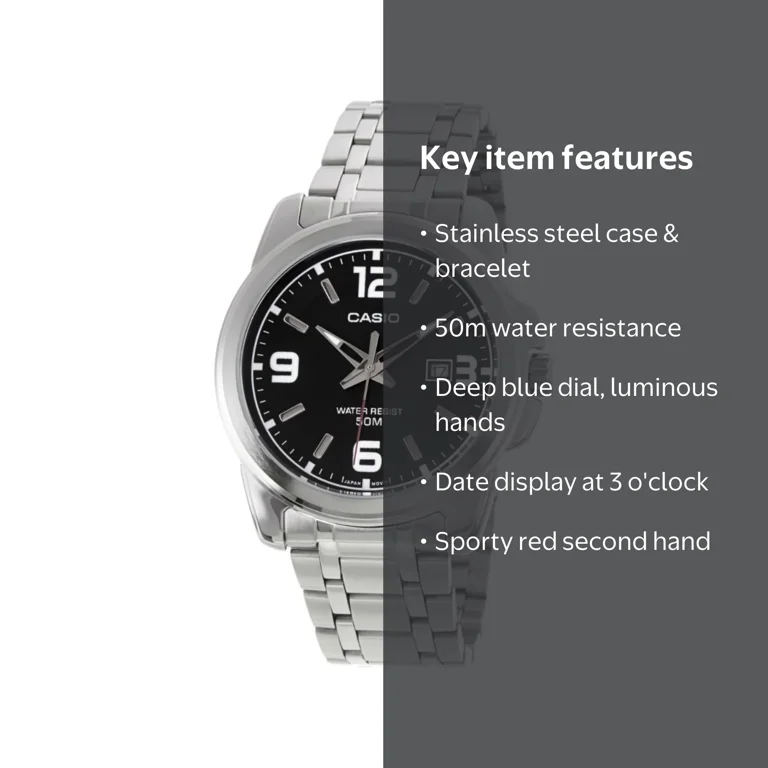 Casio Men's Silver Stainless Steel Watch with Blue Dial - MTP